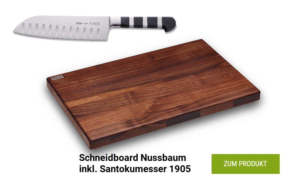 Schneidebrett Nussbaum inkl. Santokumesser 1905