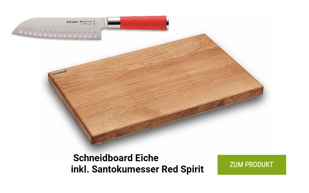 Schneidebrett Eiche mit Santokumesser Red Spirit