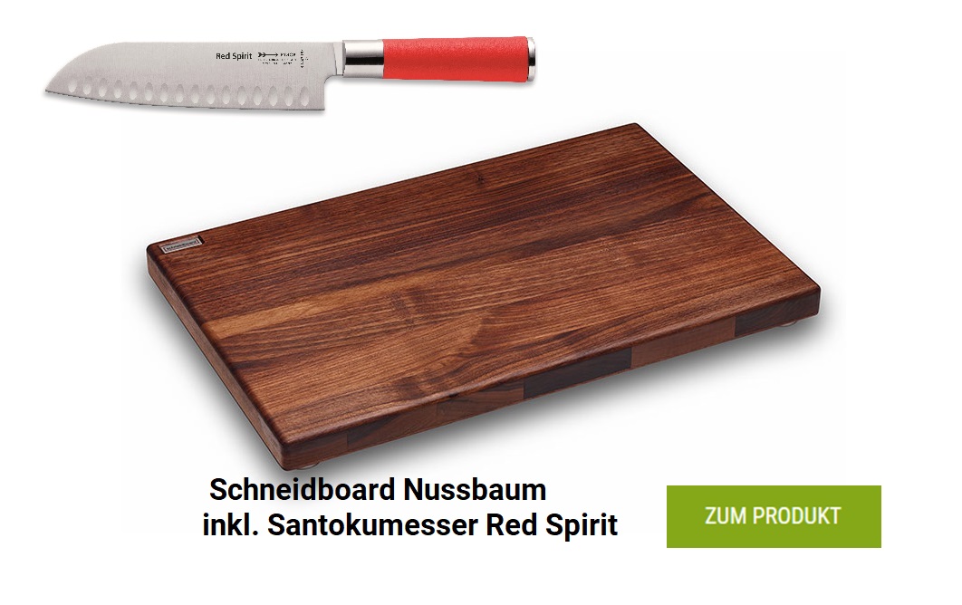 Schneidebrett Nussbaum inkl. Santokumesser Red Spirit